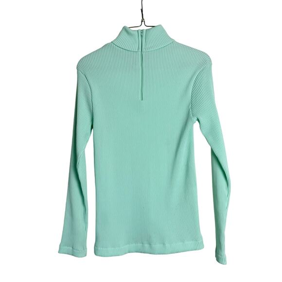 Vintage Mint Green Bodycon‎ Ribbed stretchy mock neck long sleeve top MEDIUM - Picture 6 of 7